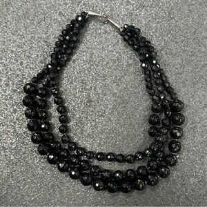 925 Black glass Beaded 3 Strand 18-20” Necklace